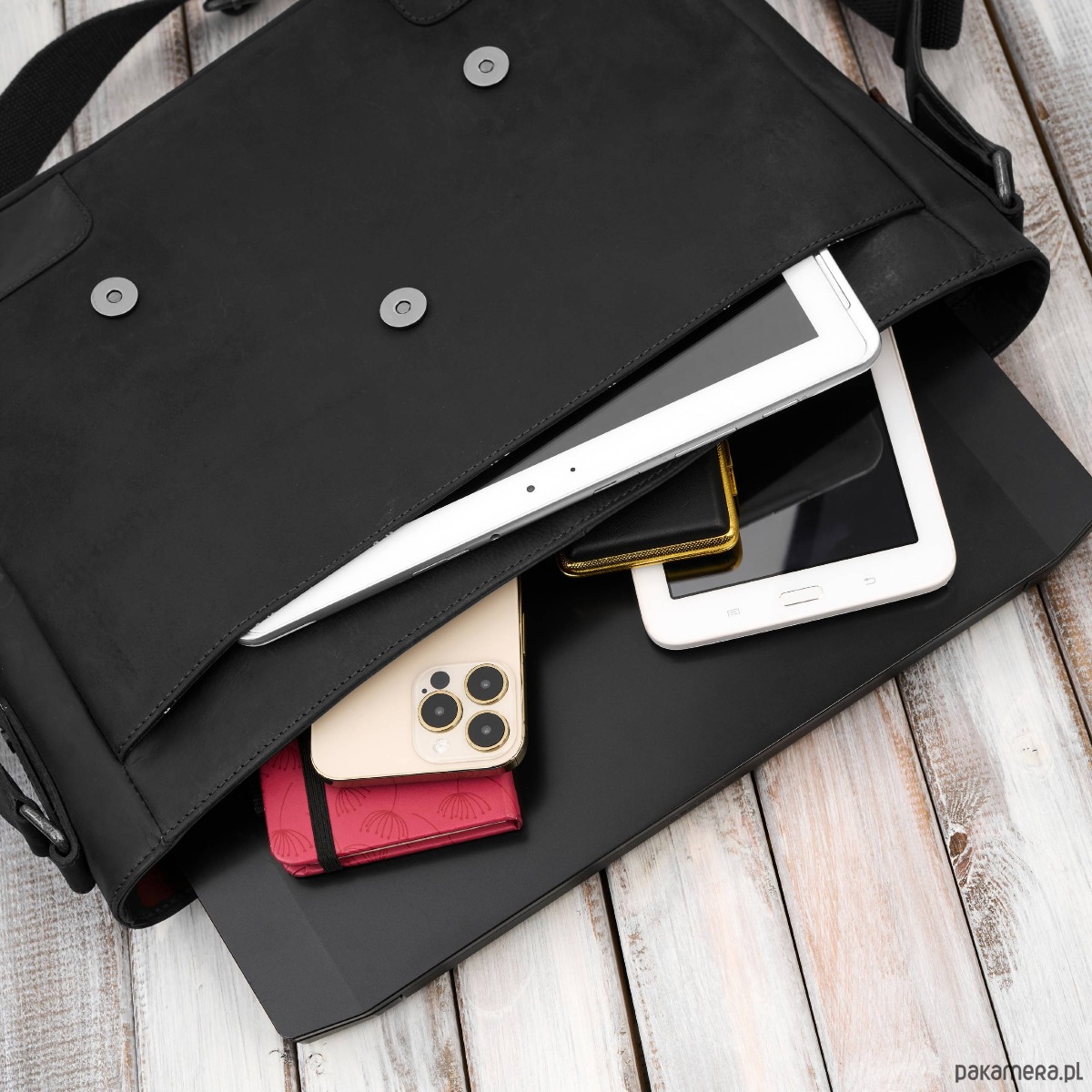 torby i nerki męskie Torba skórzana męska na ramię na laptopa czarna vintage 6