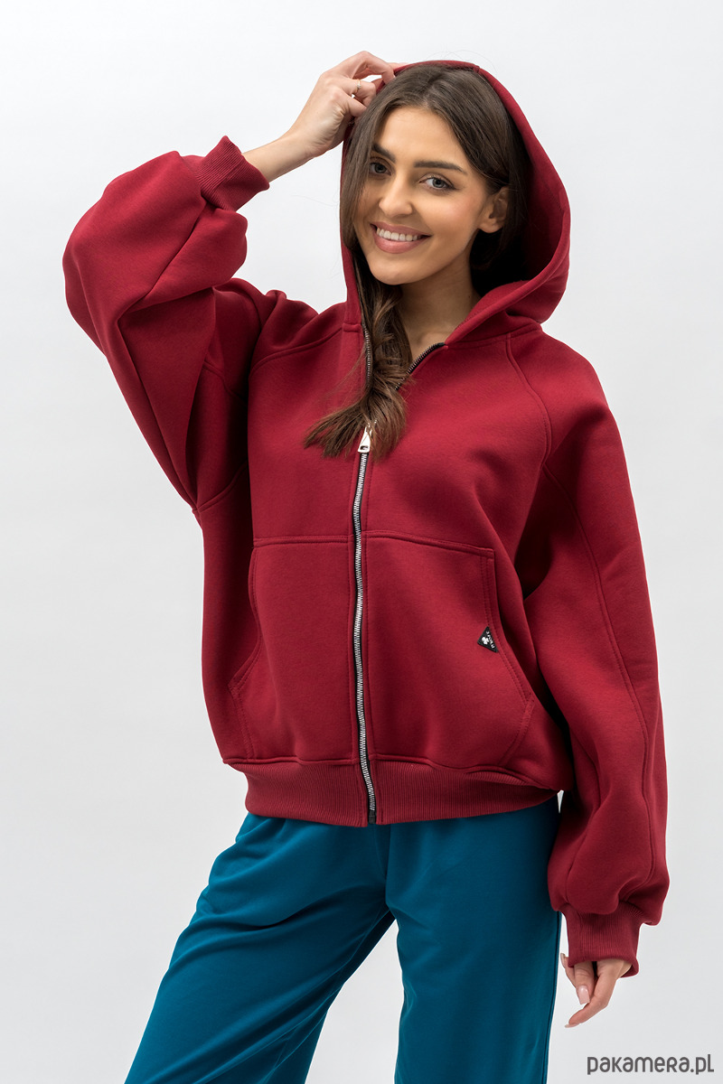 bluza z kapturem damska Bluza z kapturem na zamek ,,IKBAL"bordo 1