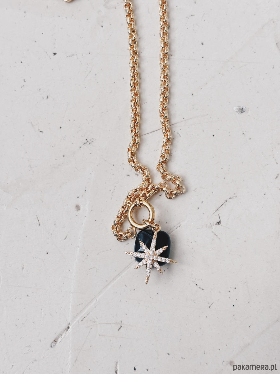 złote naszyjniki Naszyjnik łańcuszek Agat czarny i Gwiazda 2