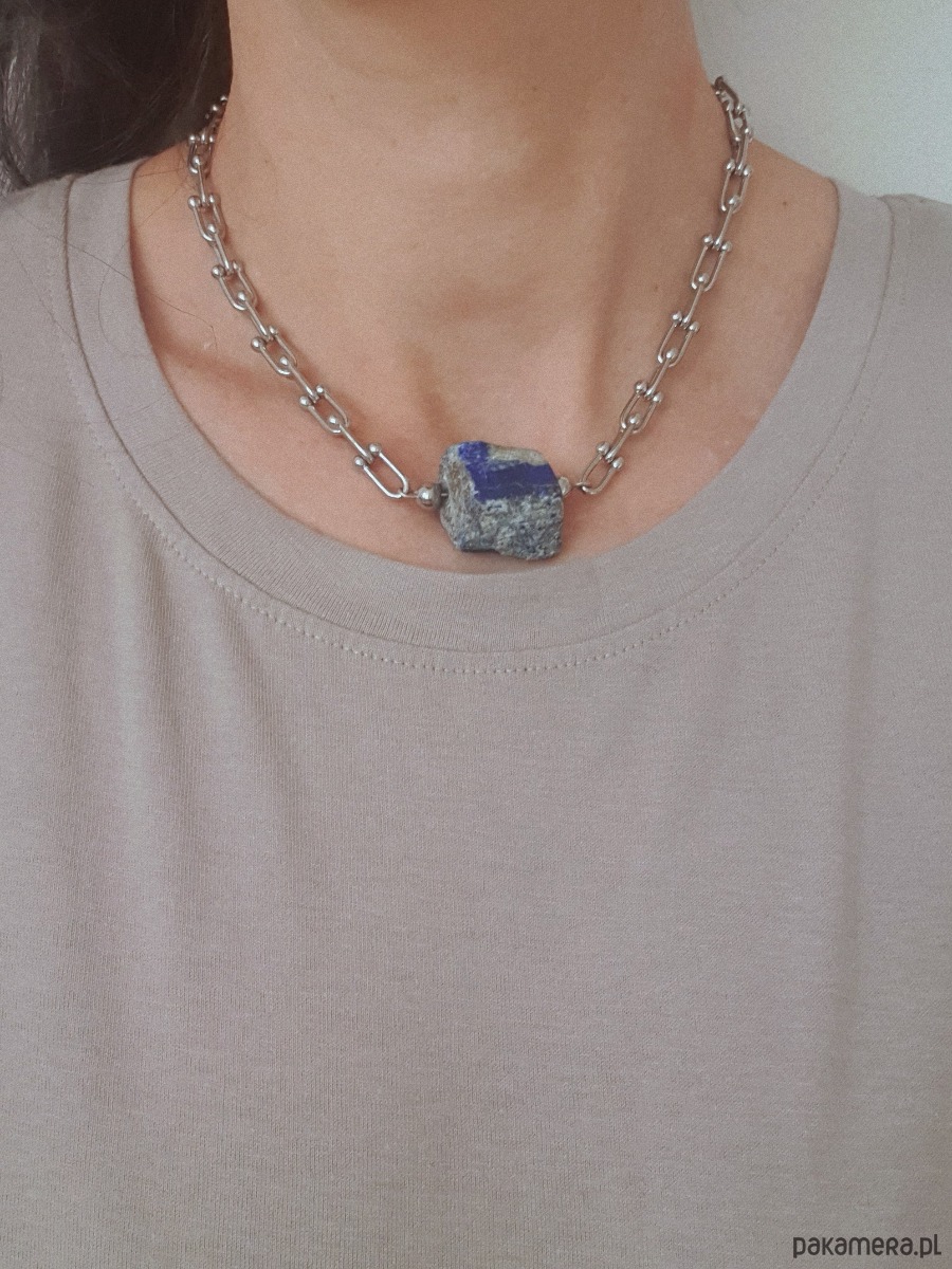 chokery Naszyjnik, choker RAW lapis lazuli, łańcuch 3