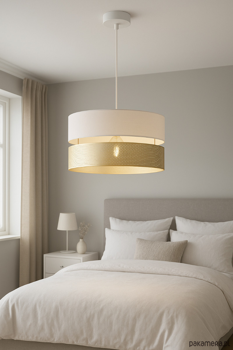 lampy wiszące Luksusowa lampa z dużym abażurem dziurki złote 1