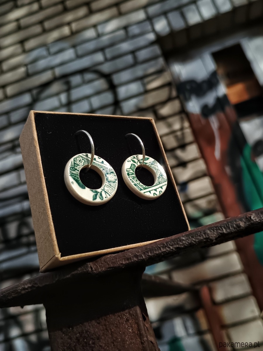 kolczyki ceramiczne Kolczyki ceramiczne w zielone kwiaty koła dwustronne 3