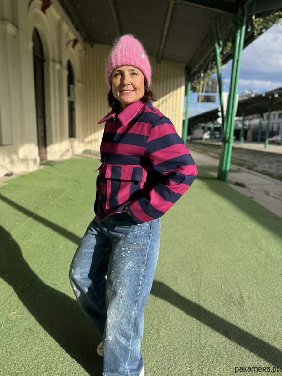 kurtki damskie Kurtka w pasy z kołnierzykiem 1