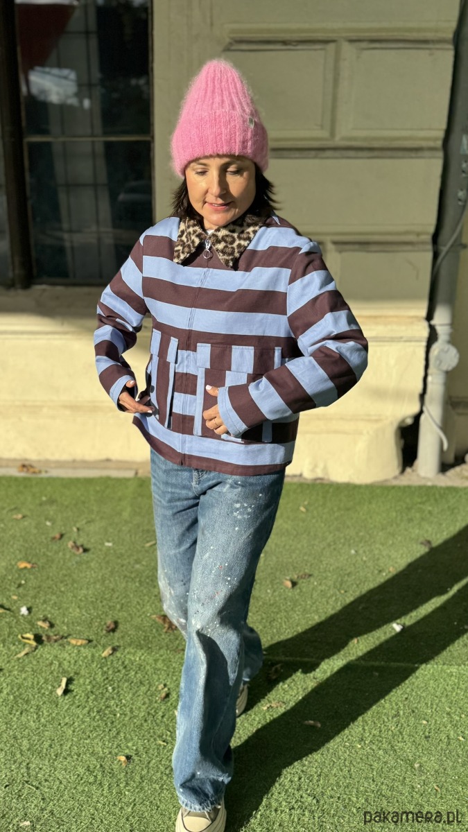 kurtki damskie Kurtka w pasy z kołnierzykiem 6