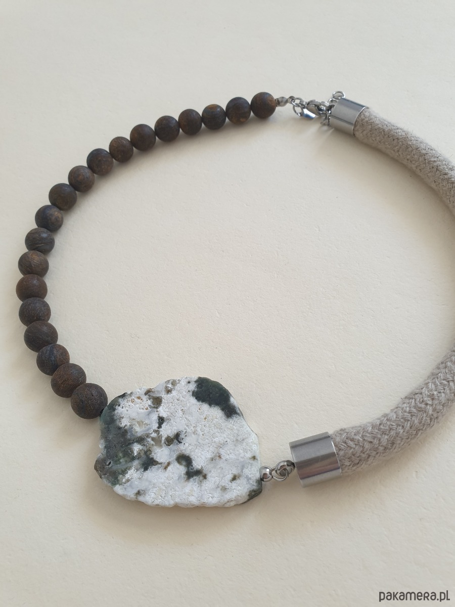 kolie Naszyjnik MOON jaspis oceaniczny, bronzyt, lniany sznur 4