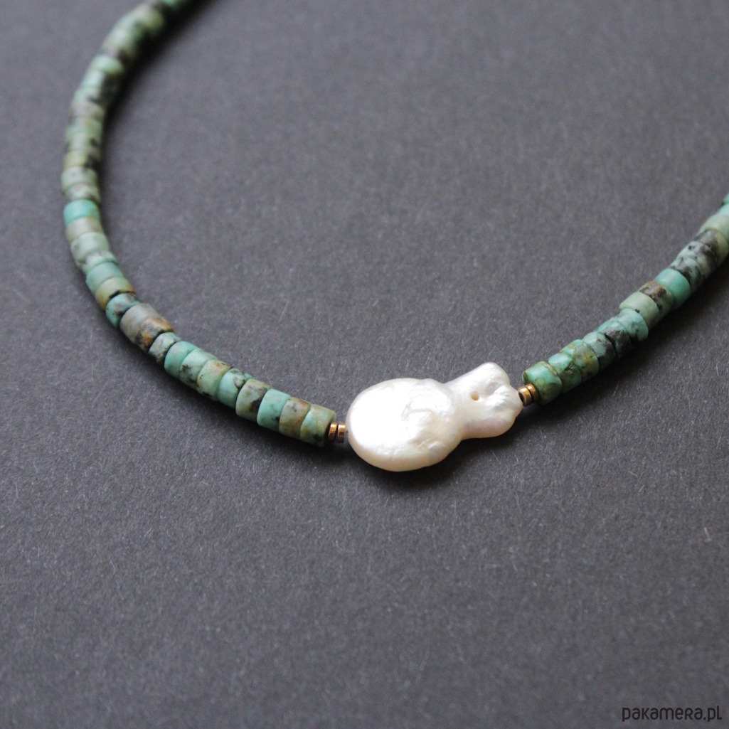srebrne naszyjniki Naszyjnica z turkusem, zielonym turmalinem i perłą 4