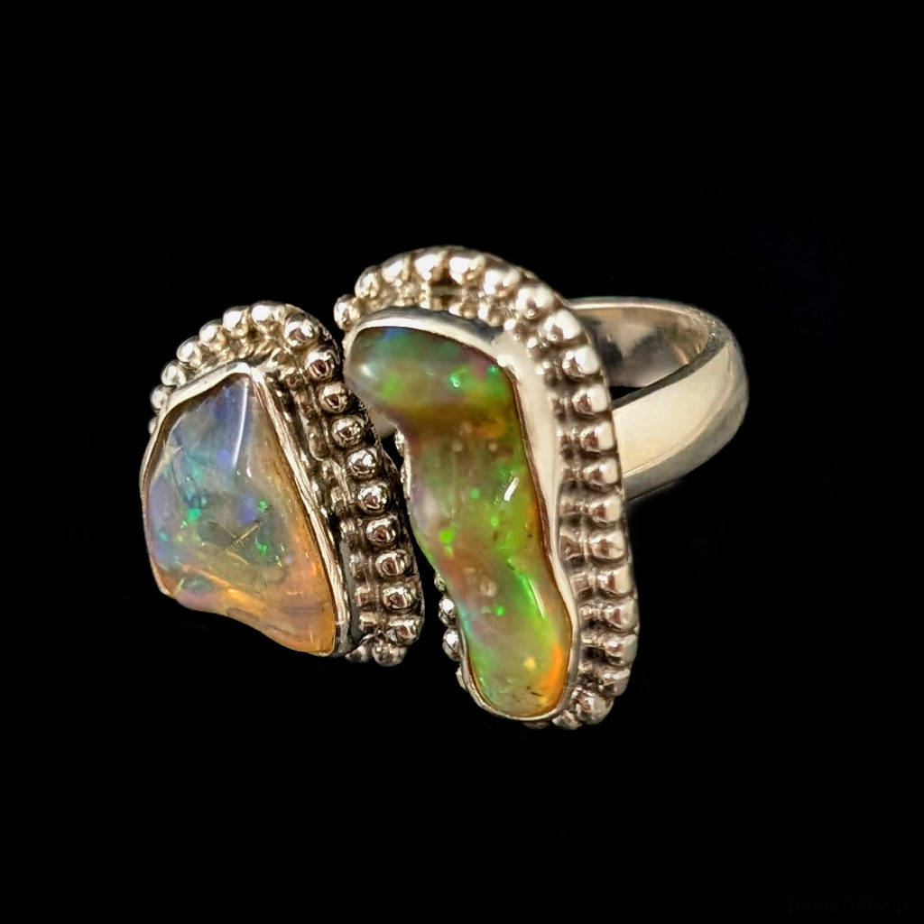 pierścionki srebrne Pierścionek gemini- surowe opale 5
