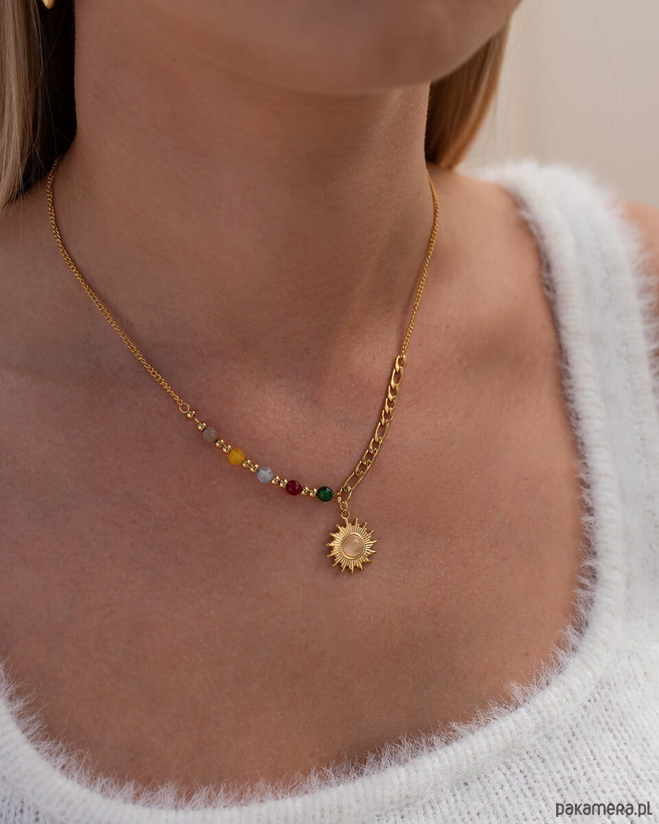 złote naszyjniki Złoty naszyjnik ze słońcem ze stali chirurgicznej pozłacany 18k 3