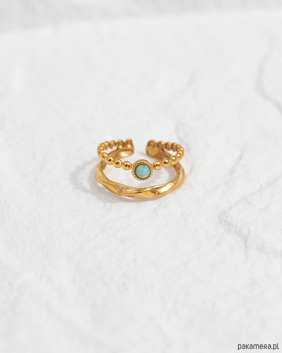 pierścionki złote Regulowany złoty pierścionek z kamieniem ze stali chirurgicznej pozłacany 18k 2