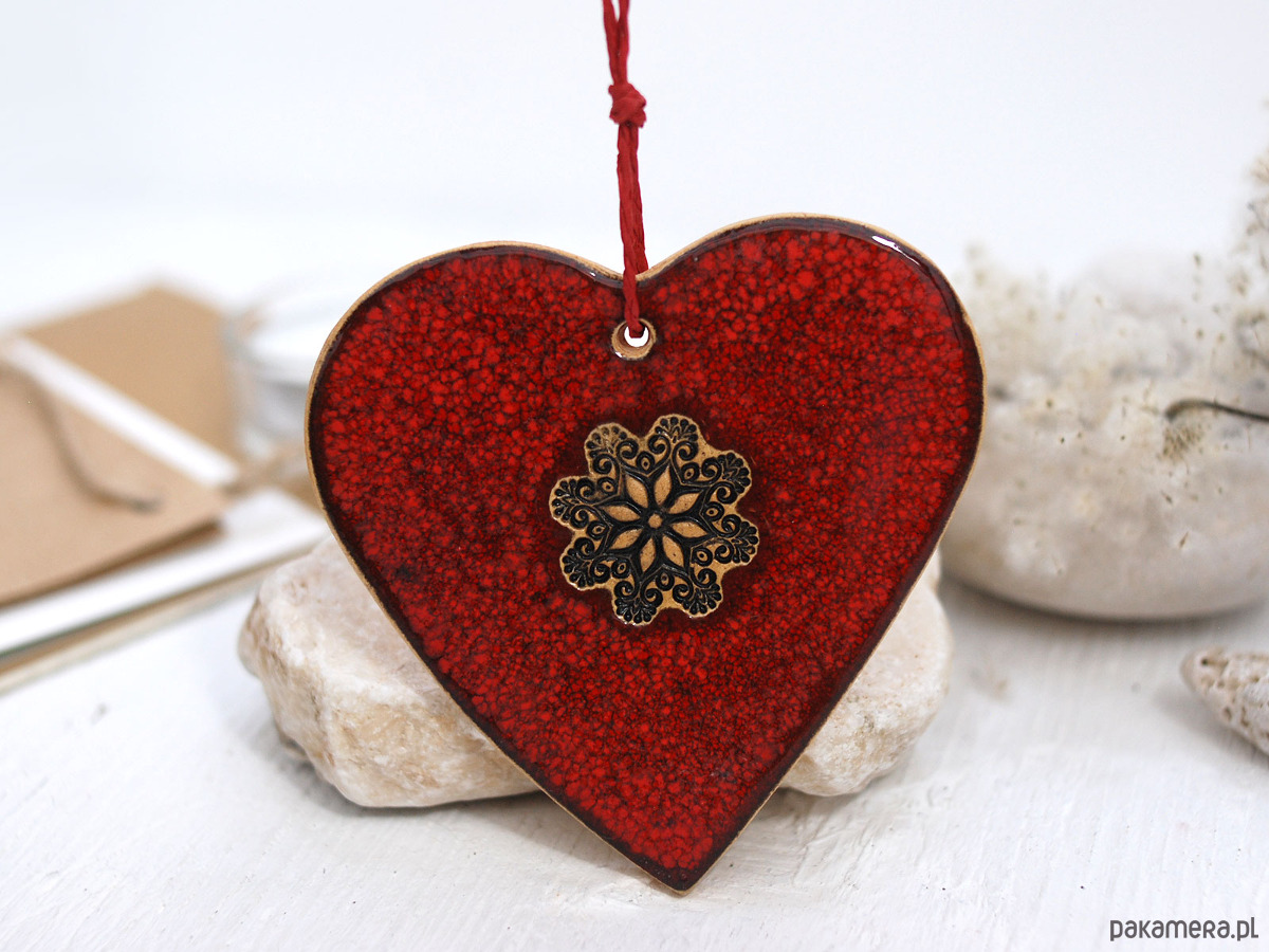ozdoby choinkowe Duże ceramiczne serce ozdoba wisząca - lawa 4
