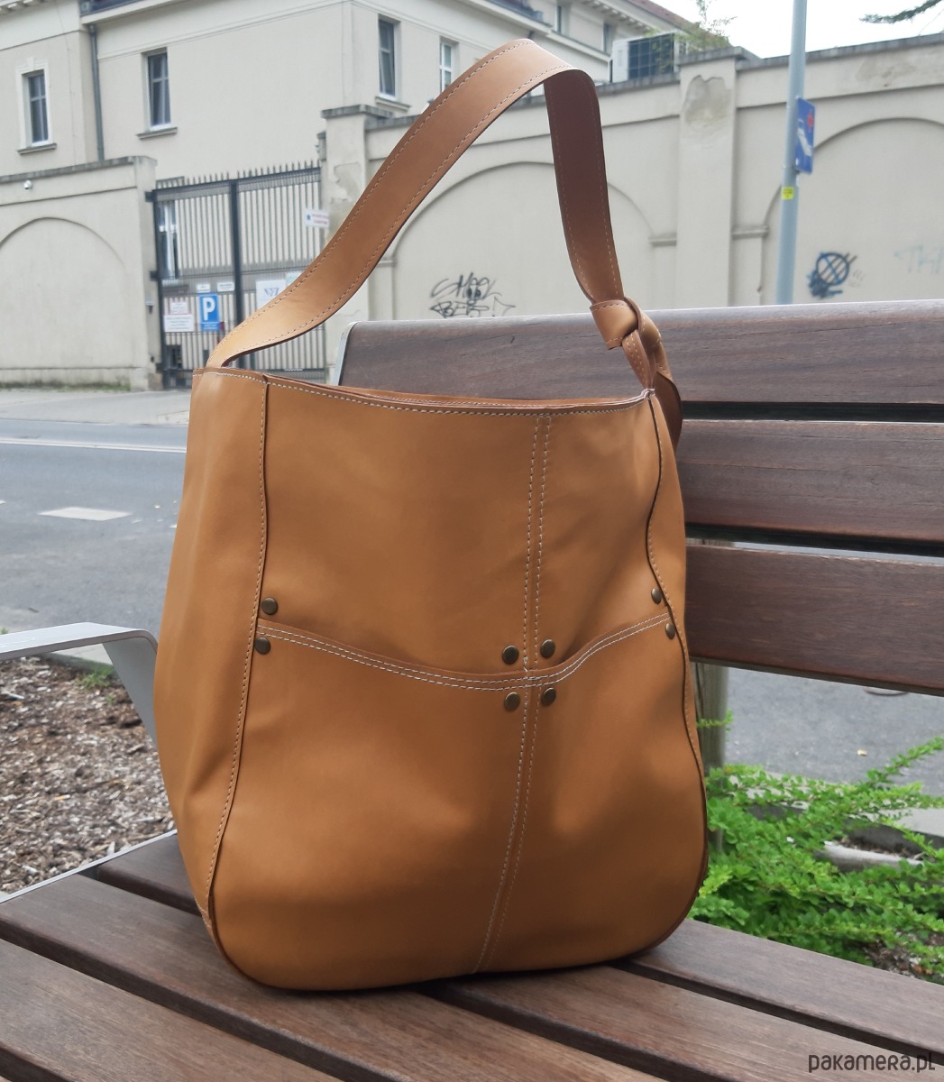 torby na ramię Kamelowa skórzana torba z dużymi kieszeniami 1