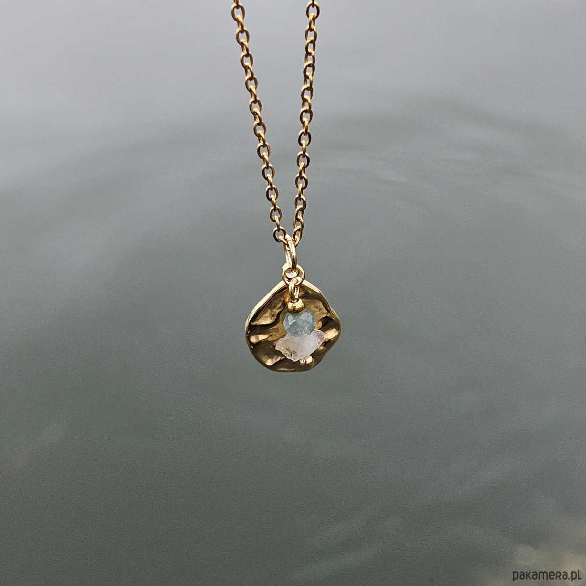 wisiory Naszyjnik z akwamarynem i kamieniem księżycowym 2