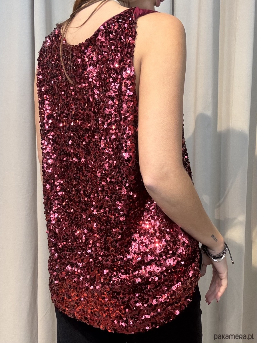 topy damskie Bluzka cekinowa na grubych ramiączkach Rosso 4