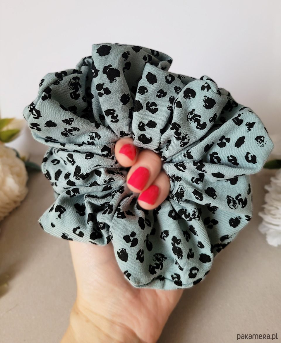 opaski do włosów Komplet opaska + gumka scrunchie panterka niebieski przydymiony 2