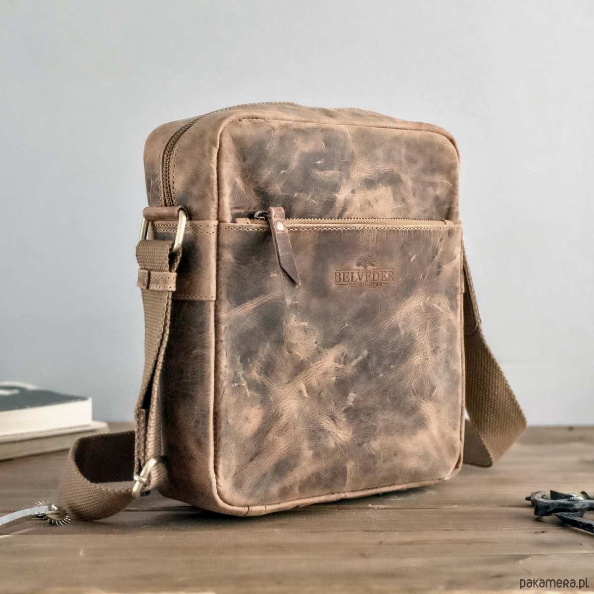 torby i nerki męskie Mała Torba Saszetka na Ramię Męska Vintage Skórzana Brązowa Belveder CB24 2