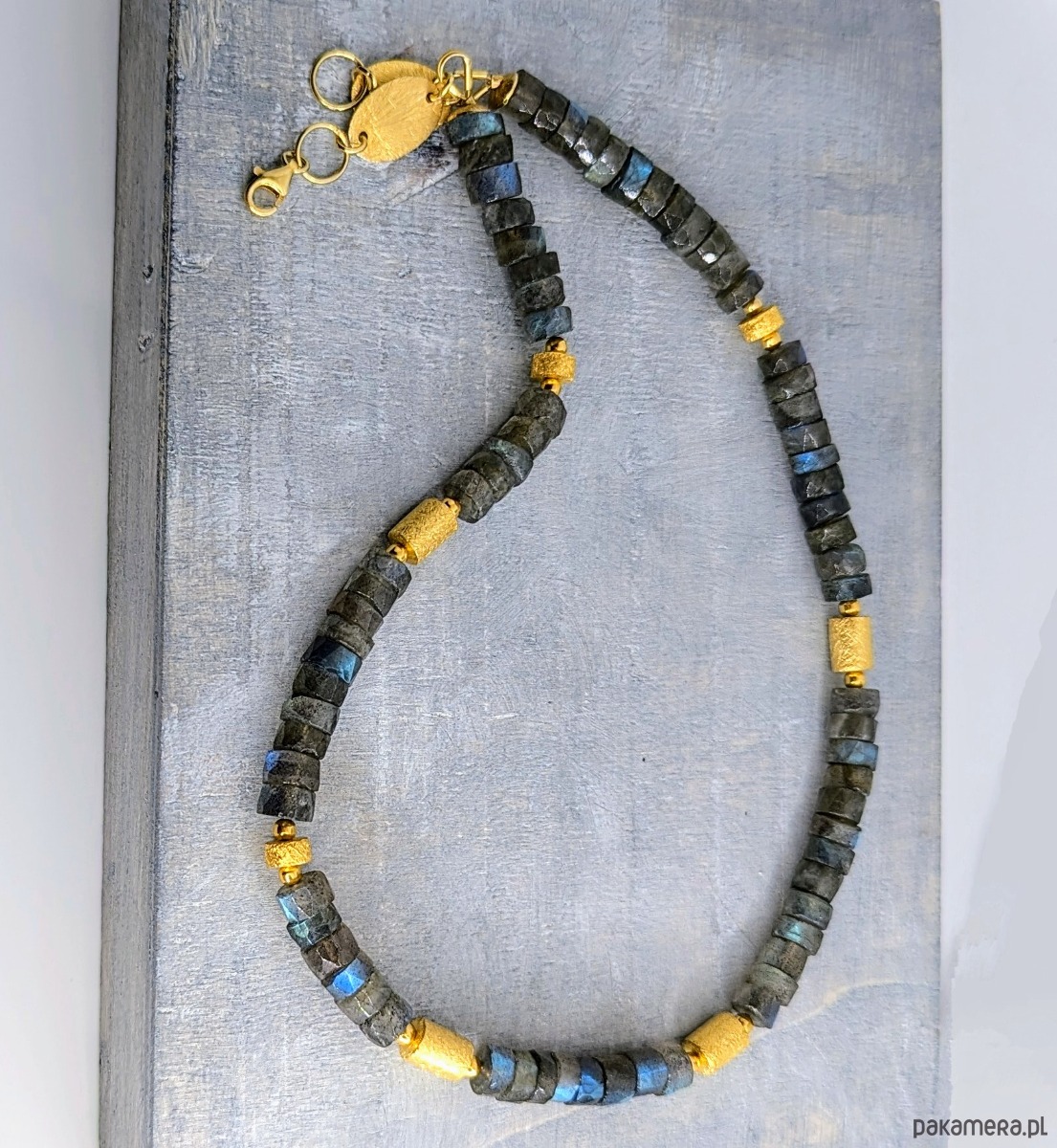 złote naszyjniki Pozłacany naszyjnik z labradorytem - premium 2