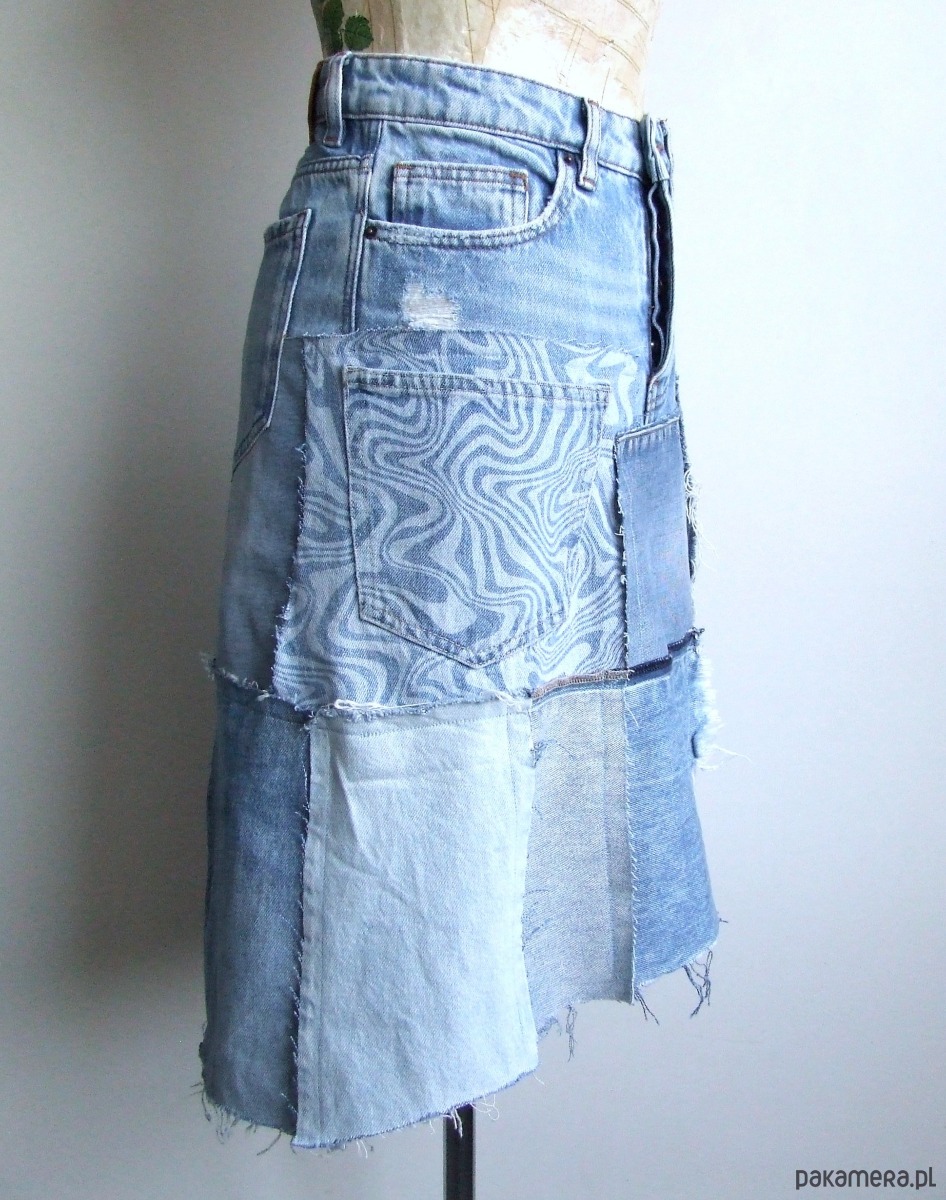 spódnice mini Patchworkowa spódnica jeans r.38 2