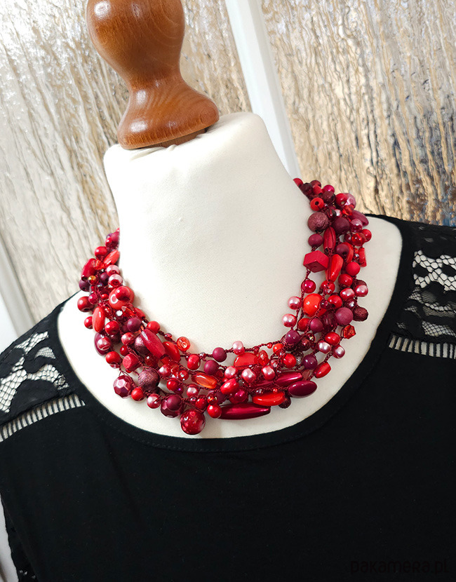 korale 6258 czerwony, bordowy naszyjnik; kolia; lekki elegancki naszyjnik 7