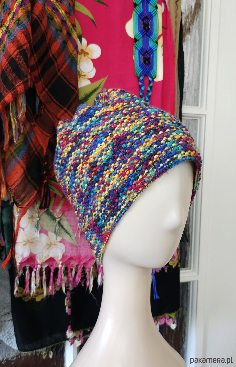 czapki damskie 6928 Wielobarwna Czapka Beanie - Ręcznie Robiona 7