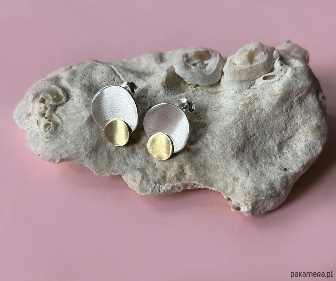 kolczyki srebrne Kolczyki PLATES B, srebro 925, 24K złoto 2