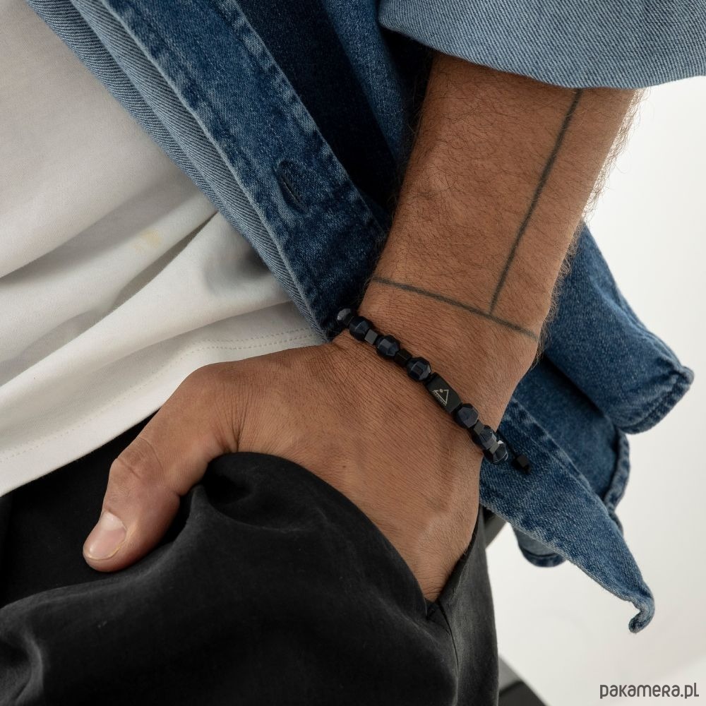 biżuteria męska Jadeit z Hematytem (kostka) na sznurku - męska bransoletka z kamieniem szczęś 1