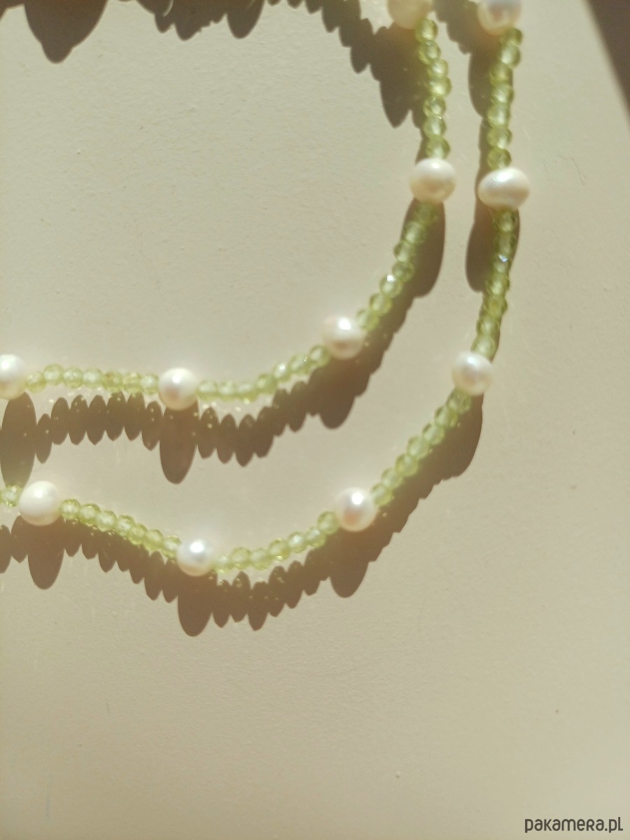 naszyjniki - inne Delikatny naszyjnik perła naturalna, peridot 4