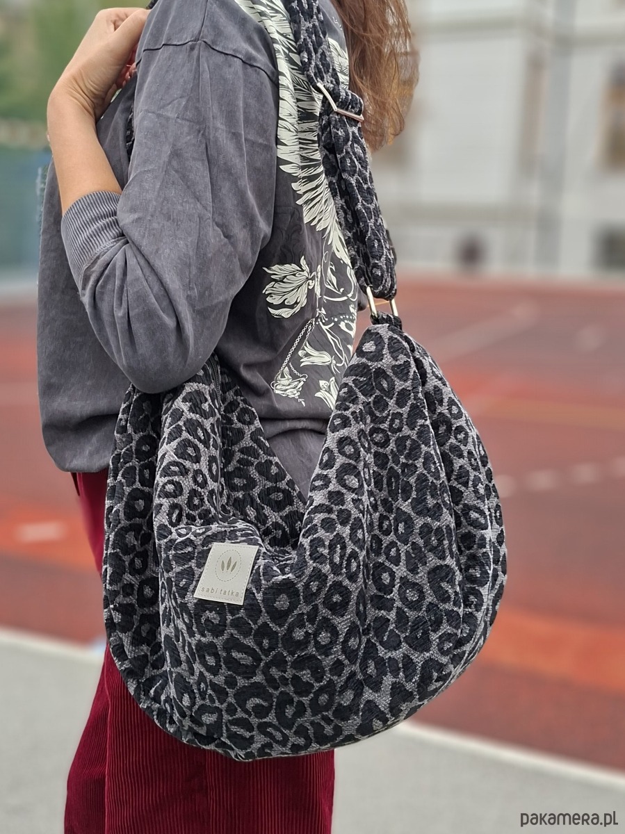 torby na ramię Torba worek z żakardowej tkaniny w panterkę Szara 2