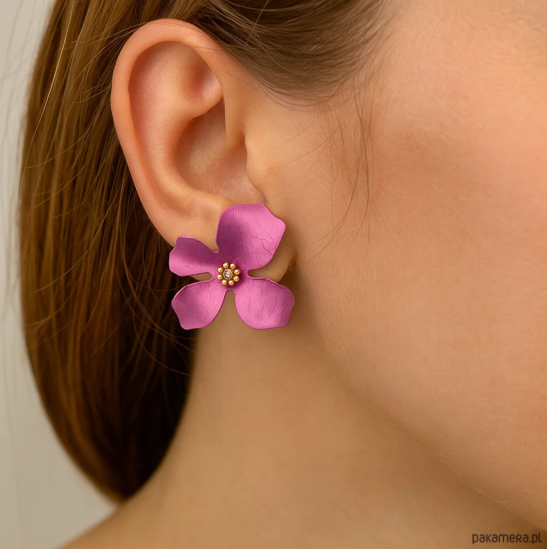 kolczyki pozłacane Kolczyki srebrne pozłacane z tytanowym fioletowym kwiatem 1