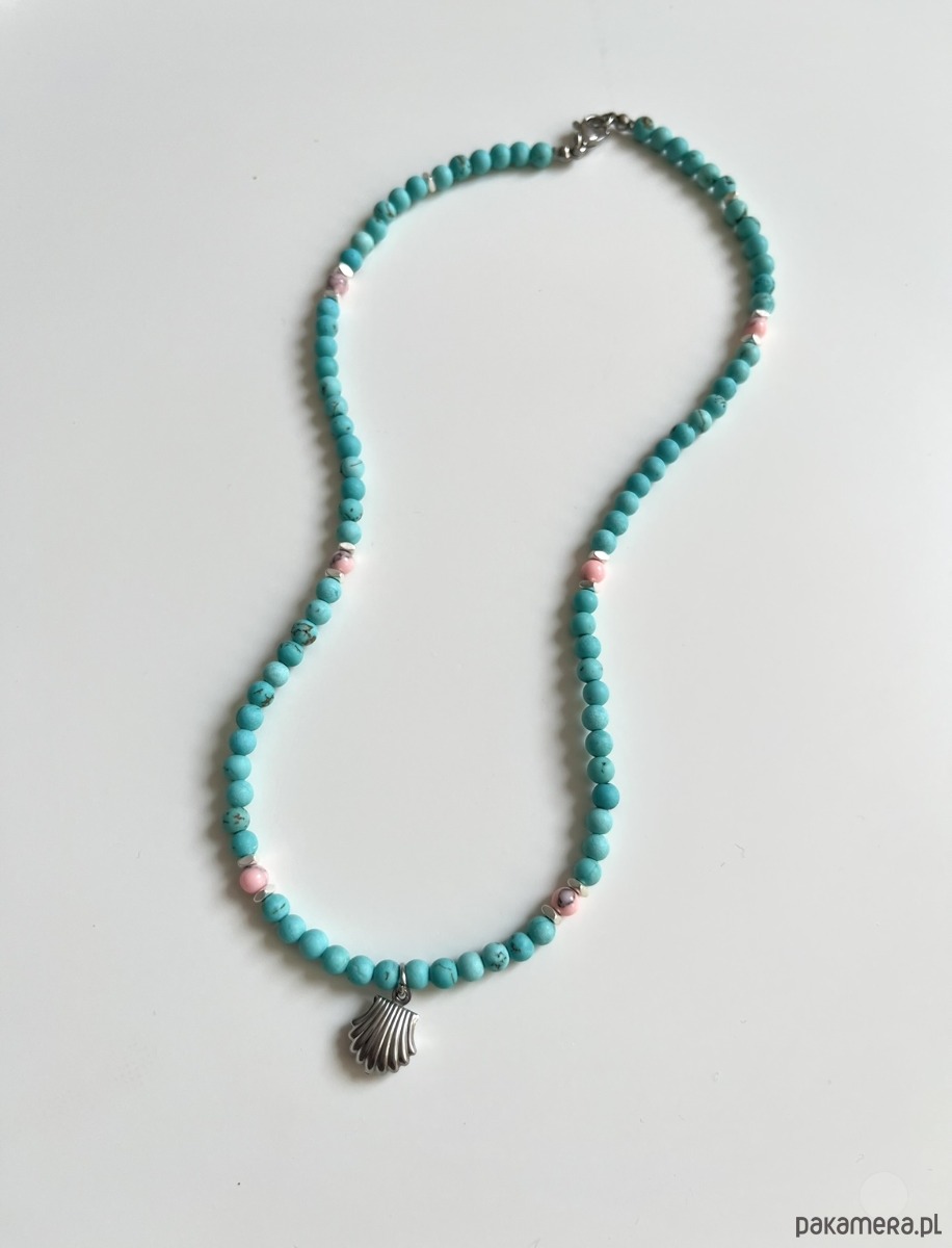 naszyjniki - inne Naszyjnik Brea z howlitem, hematytem i zawieszką muszelką 2