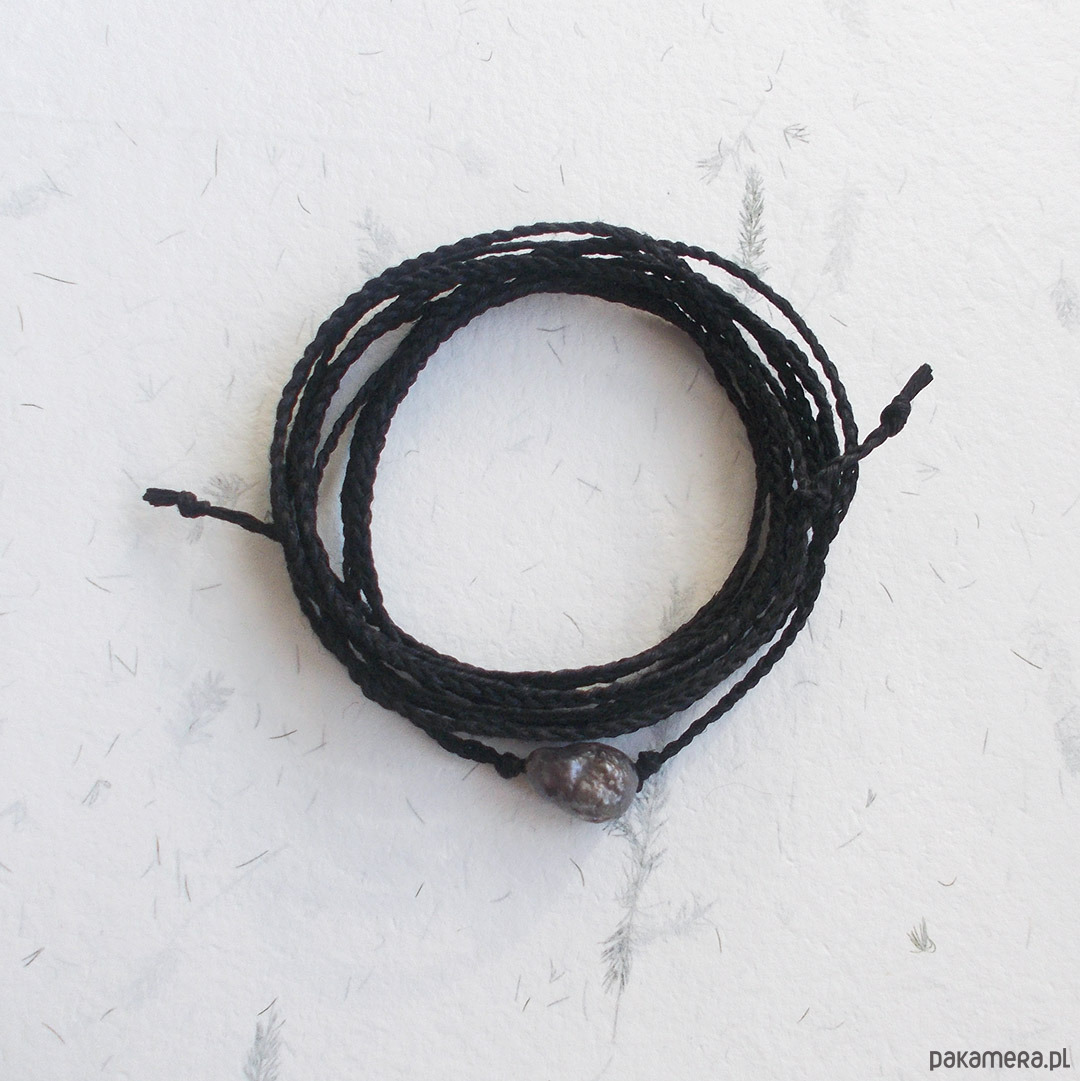 bransoletki na sznurku NATURE Len czarny i stalowa perła Bransoletka 4