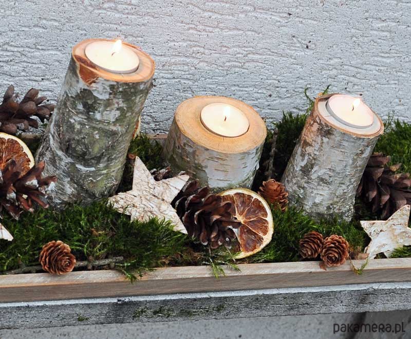 świeczniki i świece Brzozowe świeczniki-pieńki 3szt 6
