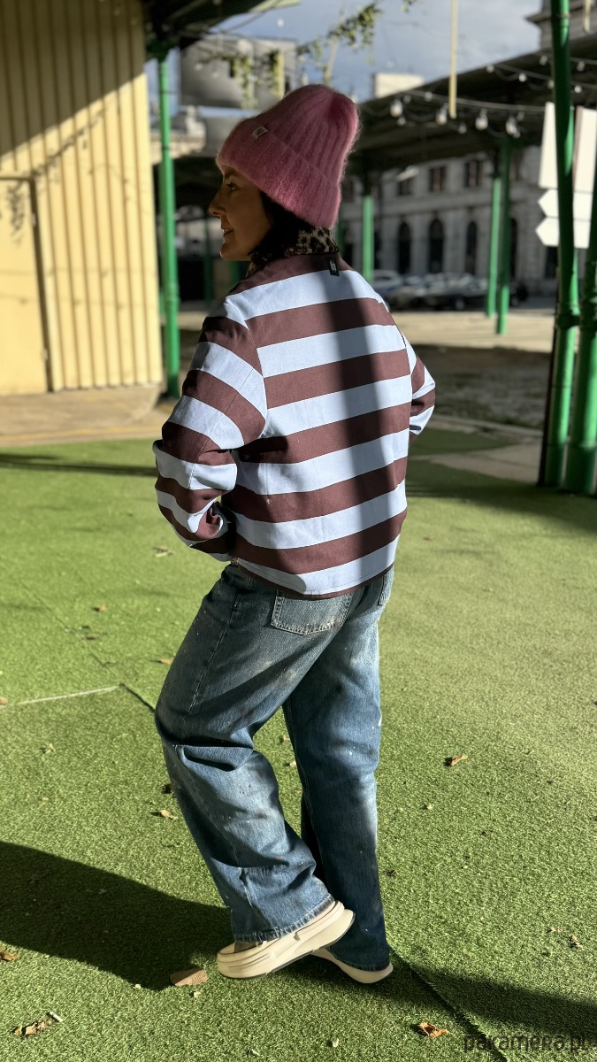 kurtki damskie Kurtka w pasy z kołnierzykiem 2