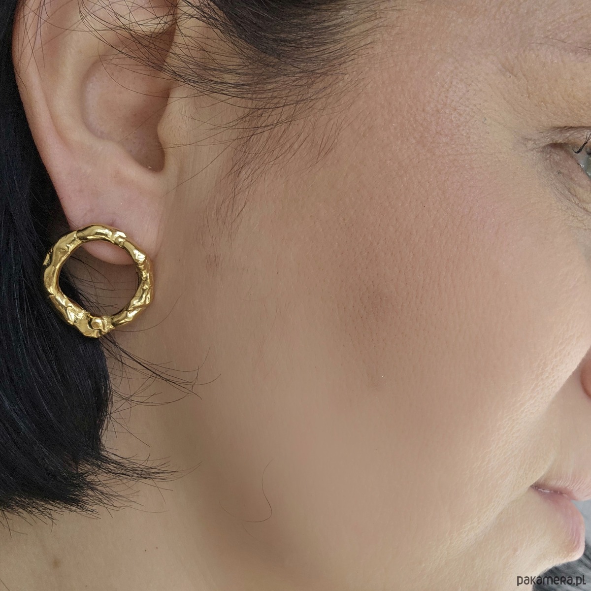 kolczyki pozłacane Nieregularne srebrne kolczyki kółka pozłacane sztyfty 2