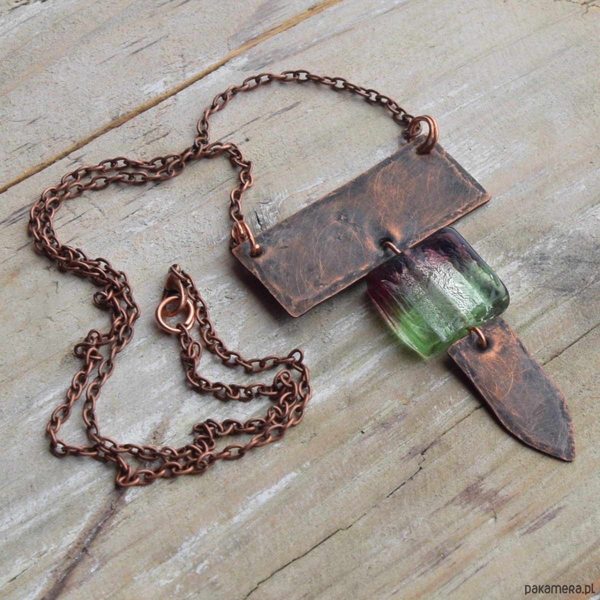 naszyjniki - inne Naszyjnik z oksydowanej miedzi i szkła weneckiego /3/ handmade rękodzieło 1