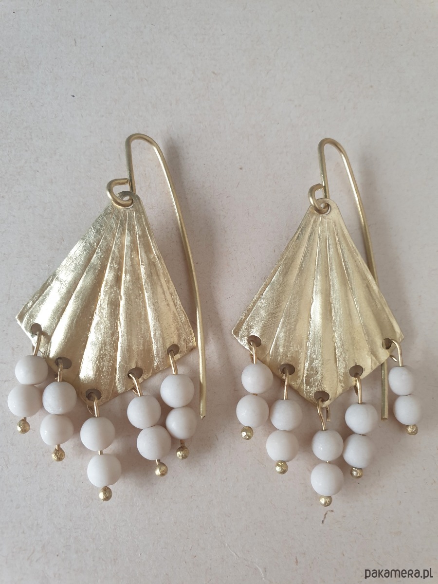 kolczyki z kamieniami Kolczyki ORIGAMI wachlarze, jaspis river, mosiądz surowy 2