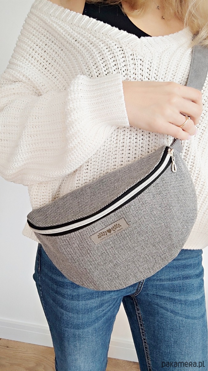 saszetka nerka Szara nerka pleciony materiał boho na ramię 3