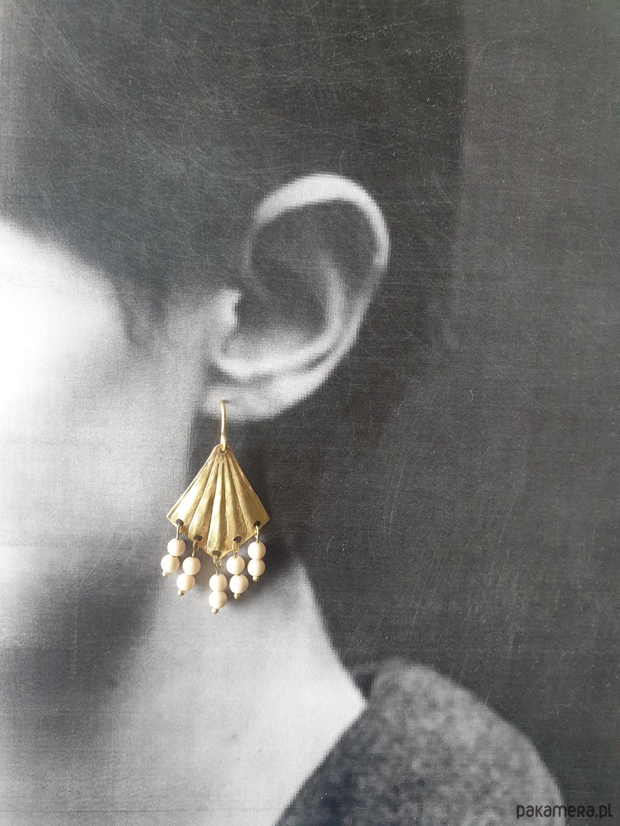 kolczyki z kamieniami Kolczyki ORIGAMI wachlarze, jaspis river, mosiądz surowy 4