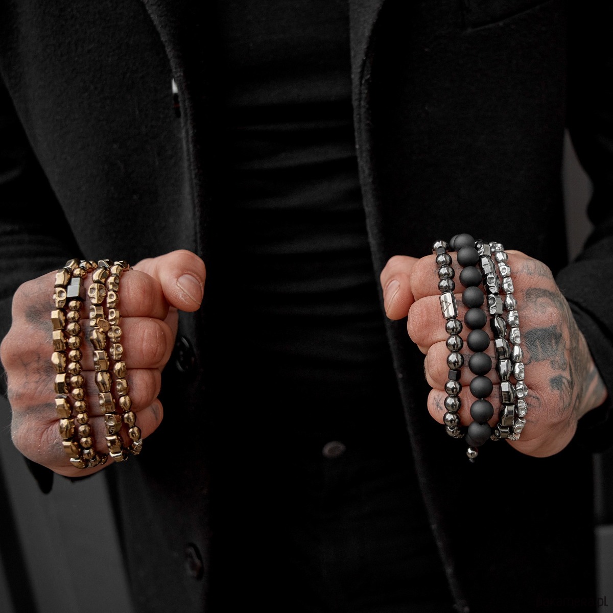 biżuteria męska Męska bransoletka - złoty hematyt z kostką 3