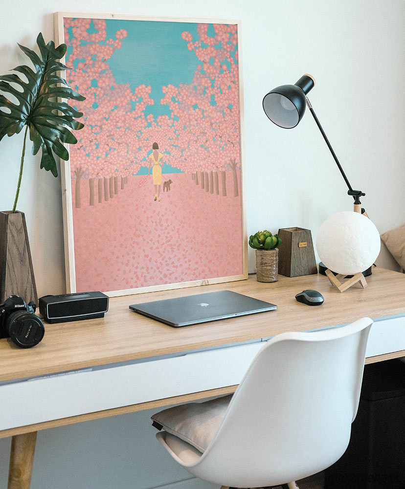 plakaty Kwitnące wiśnie - spacer z psem - plakat 50x70 cm 3