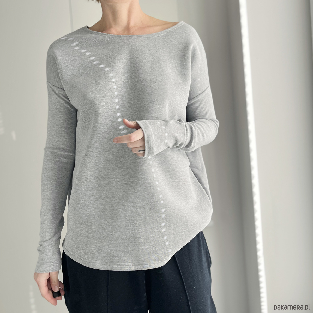 bluza bez kaptura damska Gruby Wąski rękaw Szary 2