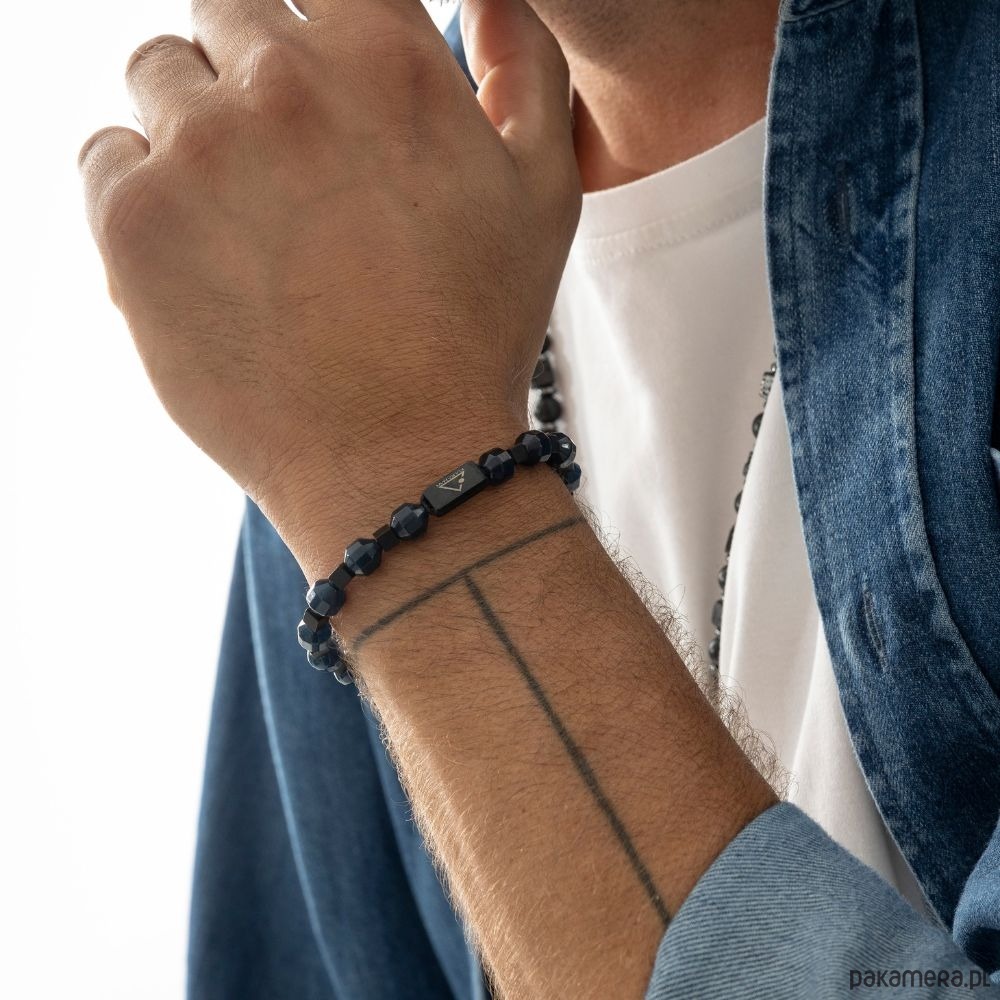 biżuteria męska Jadeit z Hematytem (kostka) na sznurku - męska bransoletka z kamieniem szczęś 2