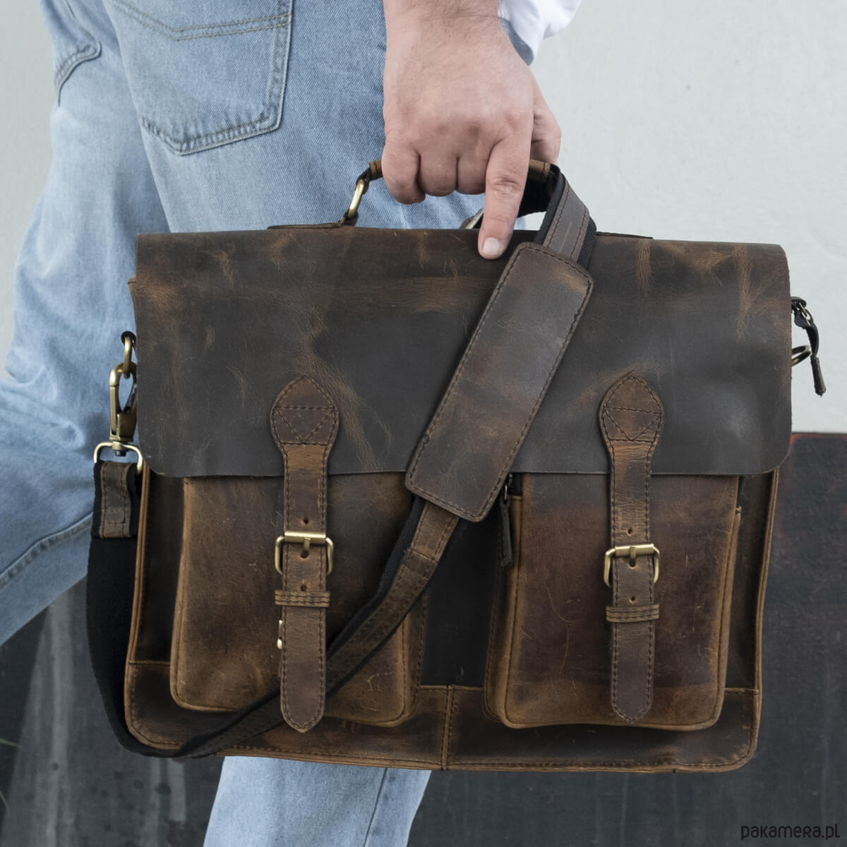torby na ramię Torba Listonoszka A4 Vintage Skórzana z Kieszeniami Brązowa Belveder BL114 3