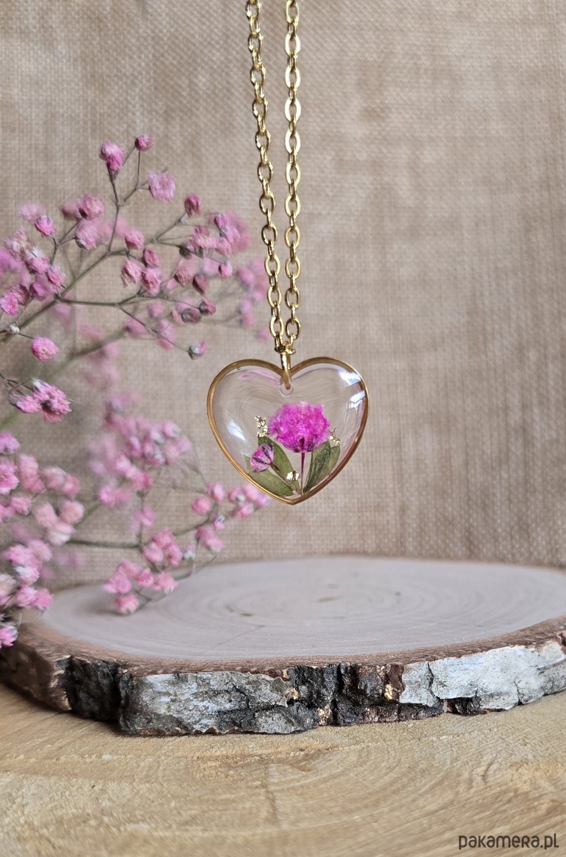 wisiory Złota zawieszka wisiorek kwiaty serce serduszko różowa 1