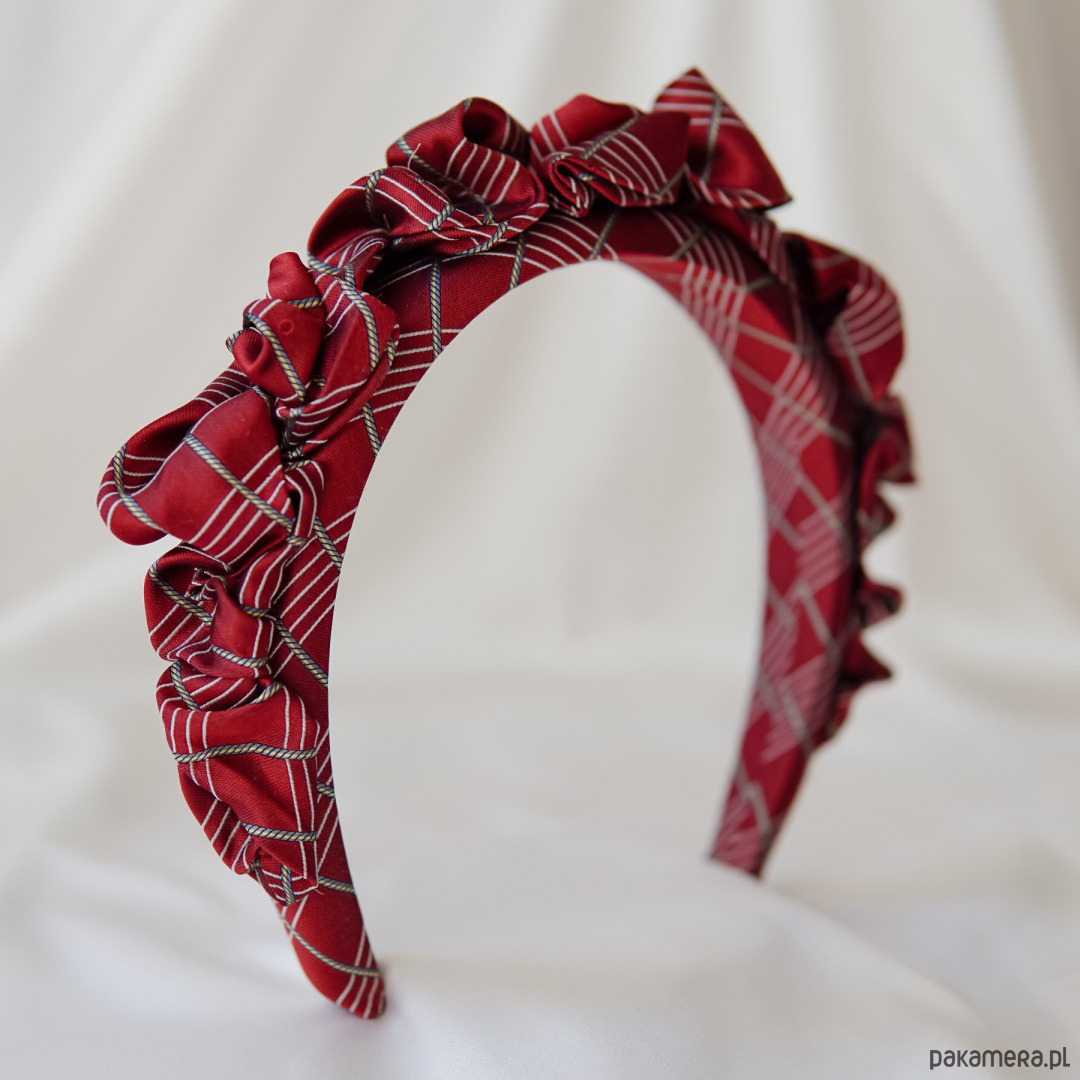 opaski do włosów Marszczona opaska z jedwabnego krawata w kratę 1