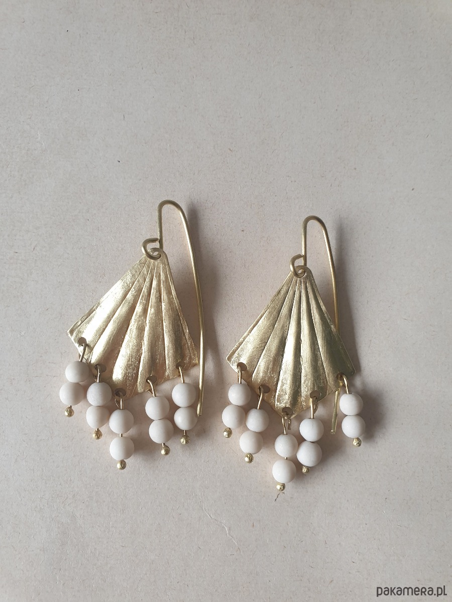 kolczyki z kamieniami Kolczyki ORIGAMI wachlarze, jaspis river, mosiądz surowy 3