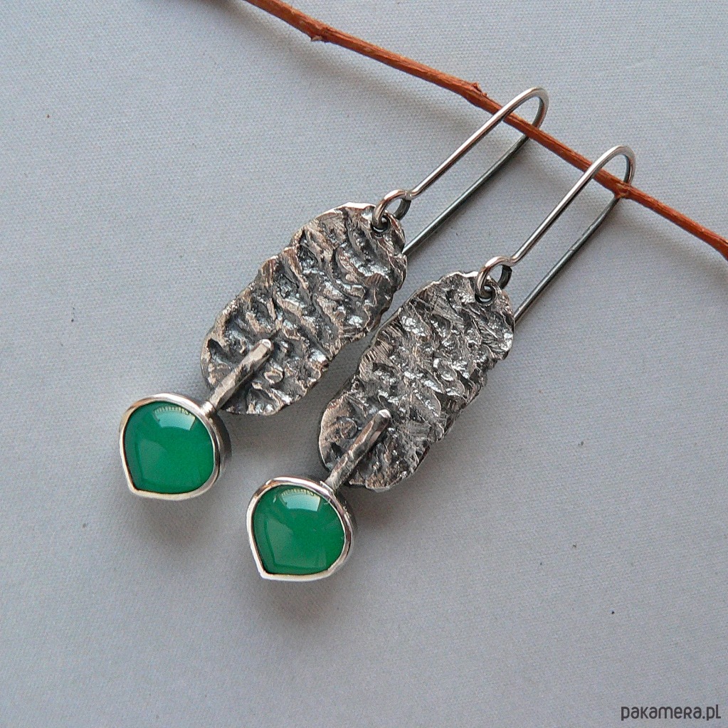 kolczyki srebrne Kolczyki srebrne -zielone agaty na surowo- 1