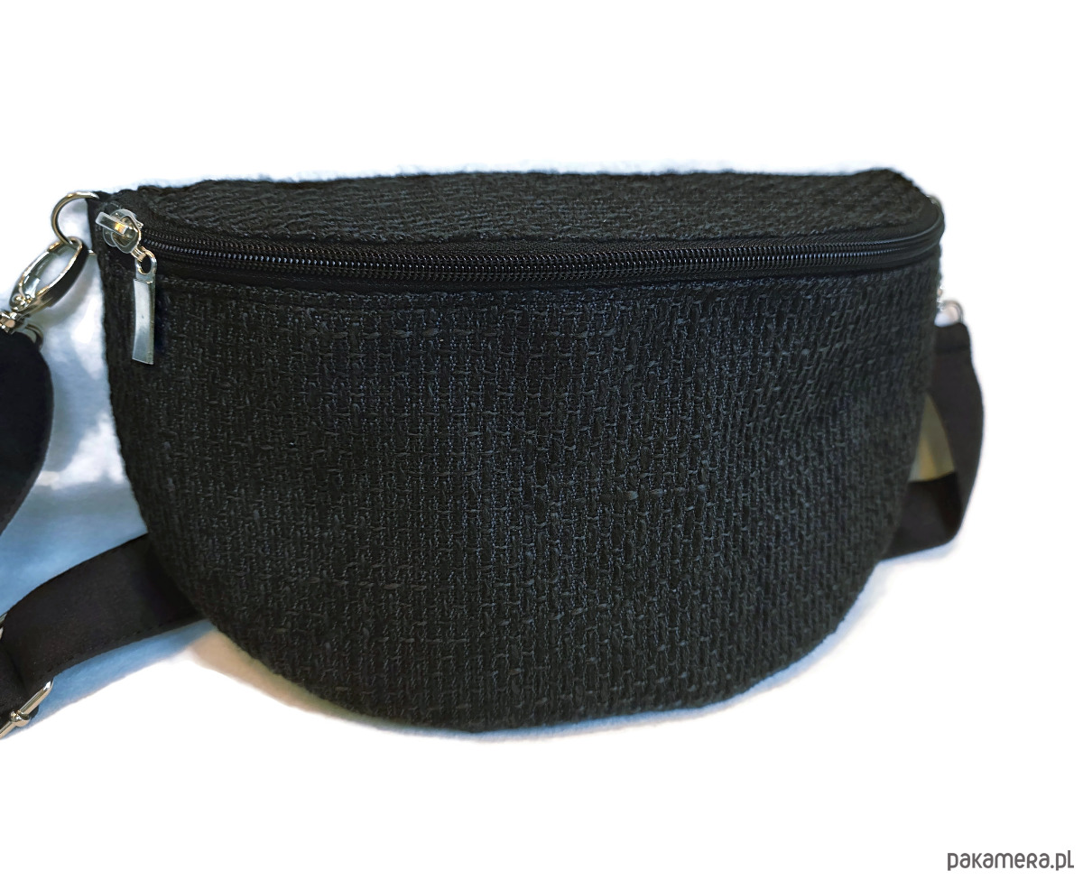saszetka nerka Czarna nerka pleciony materiał boho na ramię pojemna 1