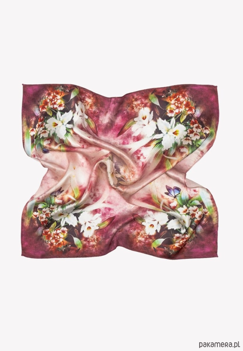 apaszki Mała apaszka jedwabna różowa w kwiaty 53 cm x 53 cm 2