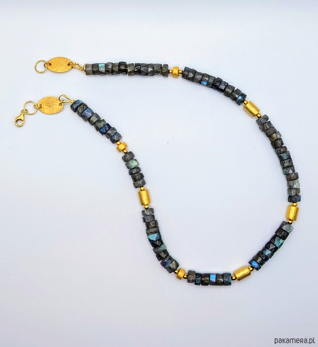 złote naszyjniki Pozłacany naszyjnik z labradorytem - premium 4