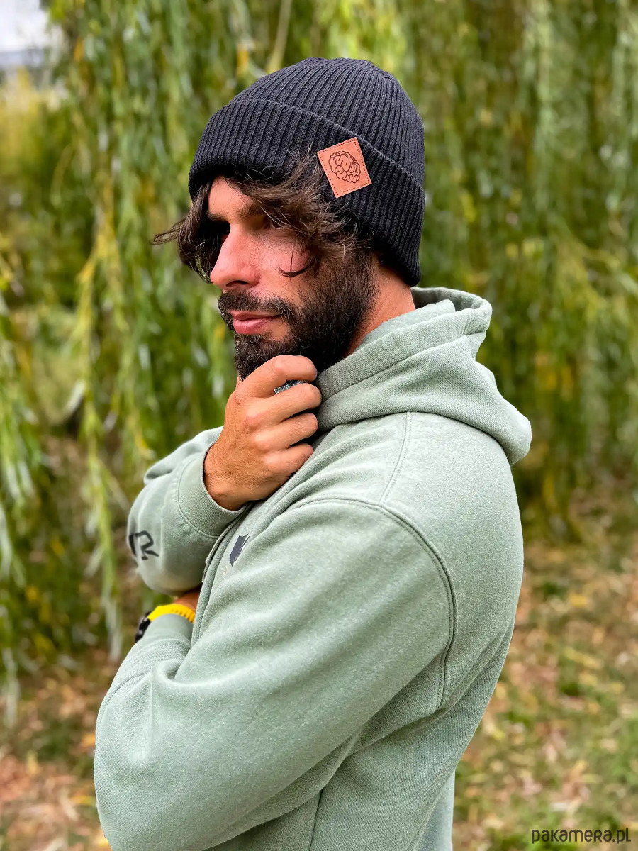 czapki i kapelusze męskie Męska bawełniana czapka beanie logo ekoskórka Czarna 4